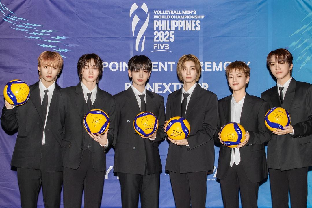 BOYNEXTDOOR during the 2025 FIBA Volleyball Men's World Championship appointment ceremony at the HYBE headquarters in Seoul, South Korea. K-pop group has been named Global Celebrity Ambassadors for the Philippines' hosting of the event.
