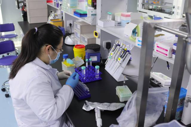 在广州国际生物岛聚集的生物医药企业实验室。