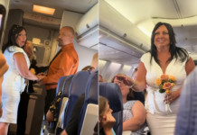 飞机上举办高空婚礼 封锁走道引网友调侃