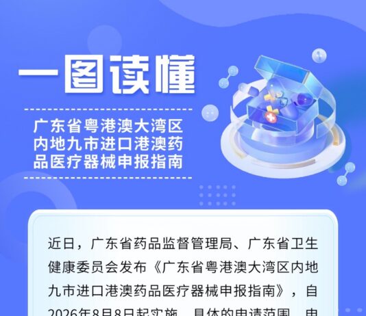 一图读懂《广东省粤港澳大湾区内地九市进口港澳药品医疗器械申报指南》
