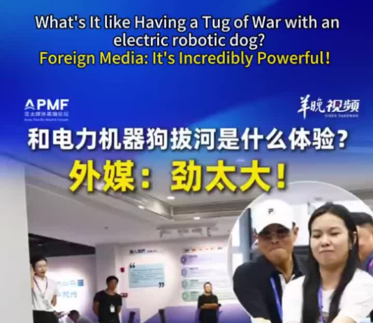 【大美广东·中印尼双语】(Bilingual Cina dan Indonesia)和电力机器狗拔河是什么体验?外媒:劲太大